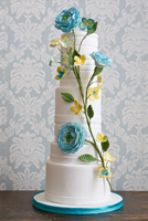 White stripes with sugar ranunculus and hydrangea